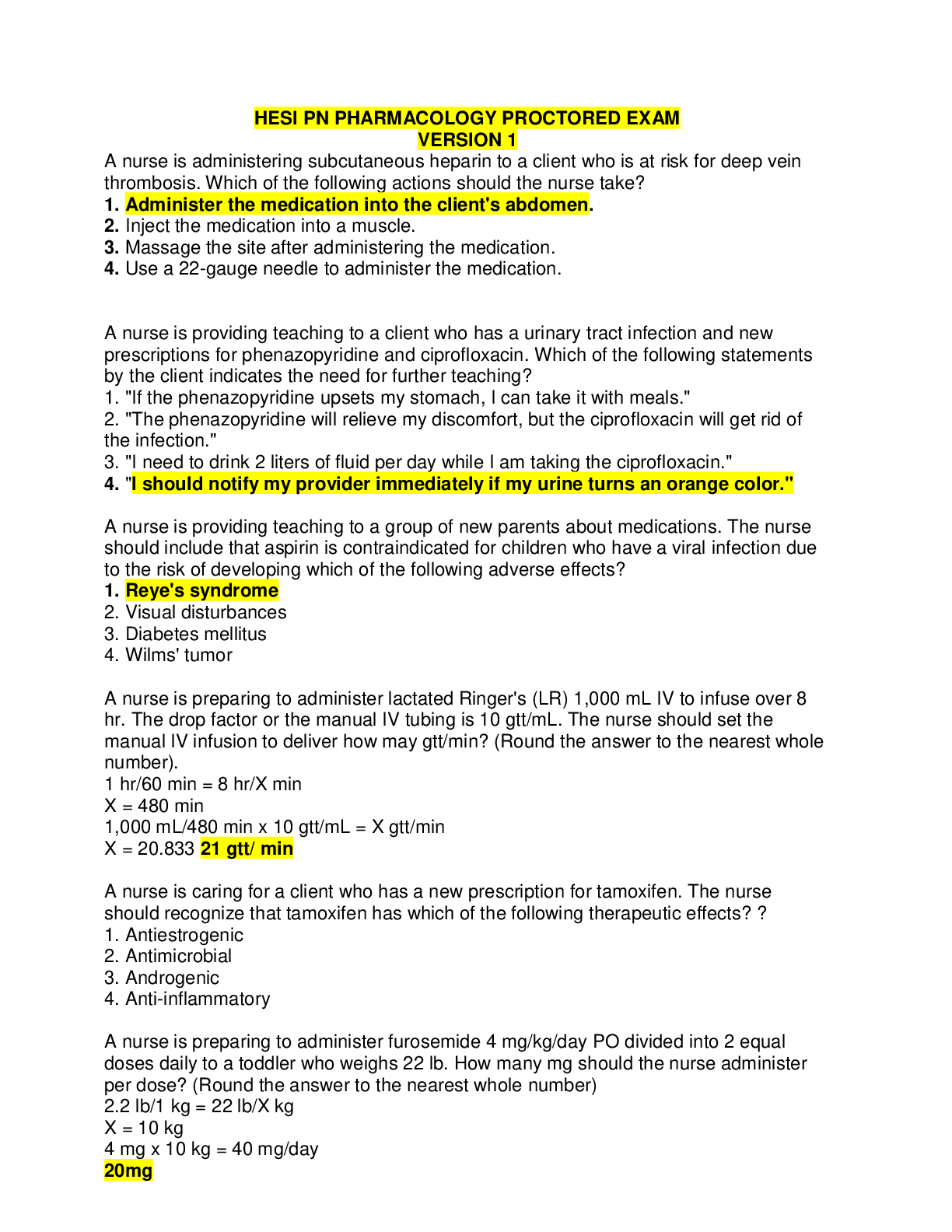 Preview of HESI PN PHARMACOLOGY PROCTORED EXAM (7 VERSIONS        Questions and answers   Grade A+ )
